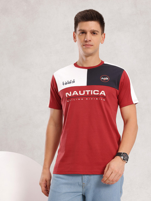 Home niche-market02 45 Nautica Typography Print Pure Cotton Regular Fit T-shirt with Colourblocked Detail