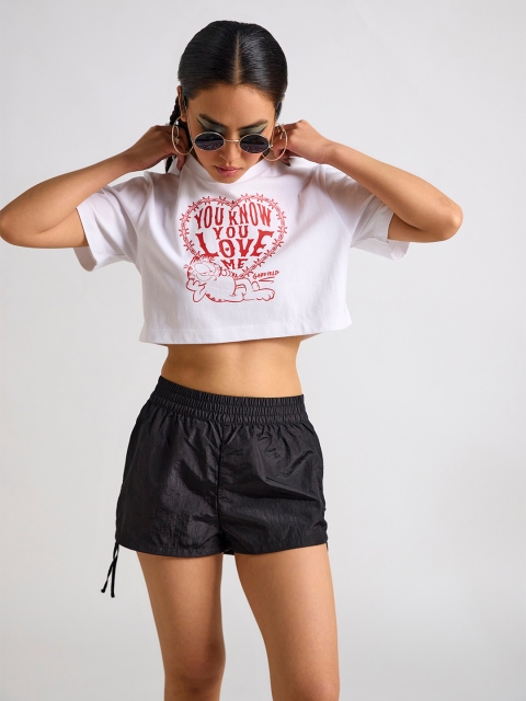 THE CLOTHING FACTORY Typography Garfield Printed Cotton Applique Oversized Crop T-shirt - Image 5