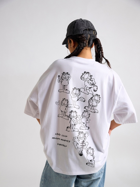 THE CLOTHING FACTORY Typography Garfield Printed Round Neck Oversized T-shirt - Image 5