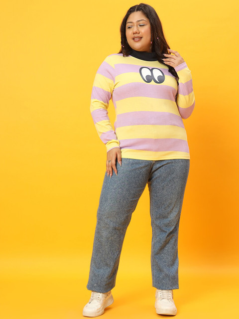 BEYOUND SIZE - THE DRY STATE Plus Size Striped High Neck Cotton T-shirt - Image 6