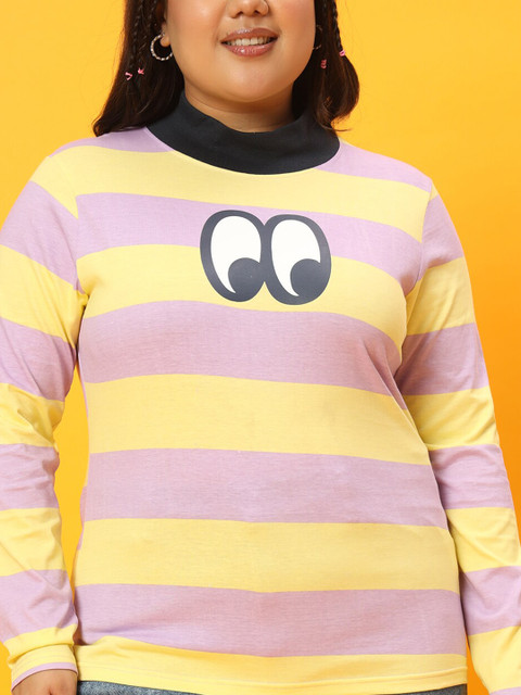 BEYOUND SIZE - THE DRY STATE Plus Size Striped High Neck Cotton T-shirt - Image 2