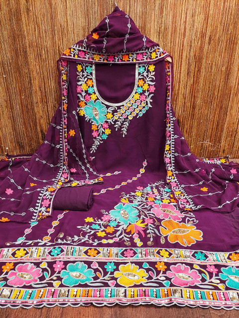 KALINI Ethnic Motifs Embroidered Silk Georgette Sequinned Unstitched Dress Material