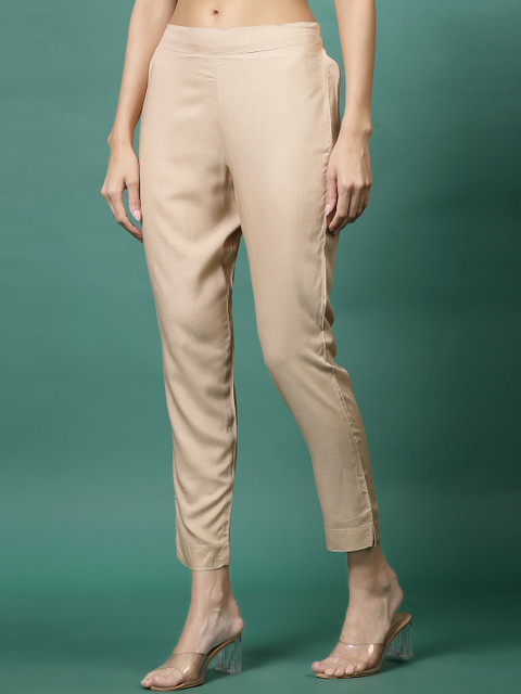 Sangria Women Cream-Coloured Original Easy Wash Mid-Rise Trousers