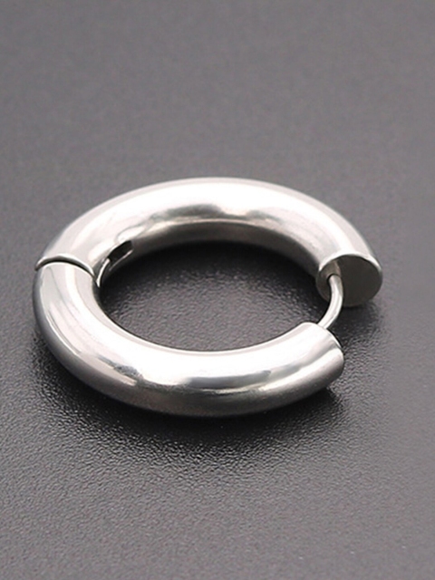 Peora Men Silver-Plated Stainless Steel Circular Hoop Earrings