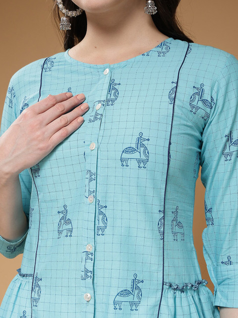 Indibelle Floral Printed Round Neck Cotton A-Line Top - Image 3