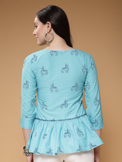 Indibelle Floral Printed Round Neck Cotton A-Line Top - Image 5