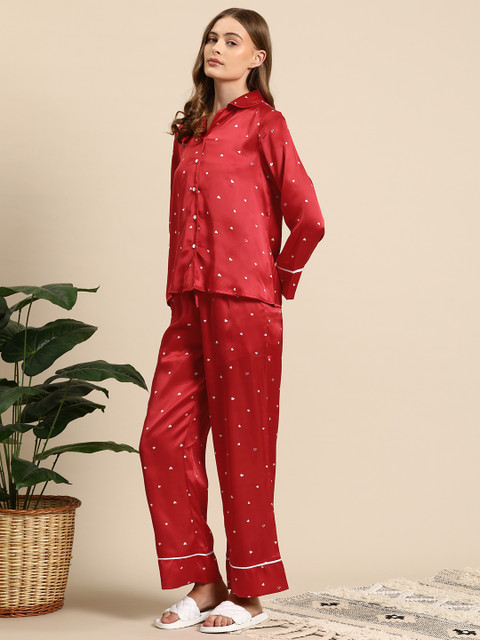 Mast & Harbour Women Conversational Printed Satin Night Suit - Image 4