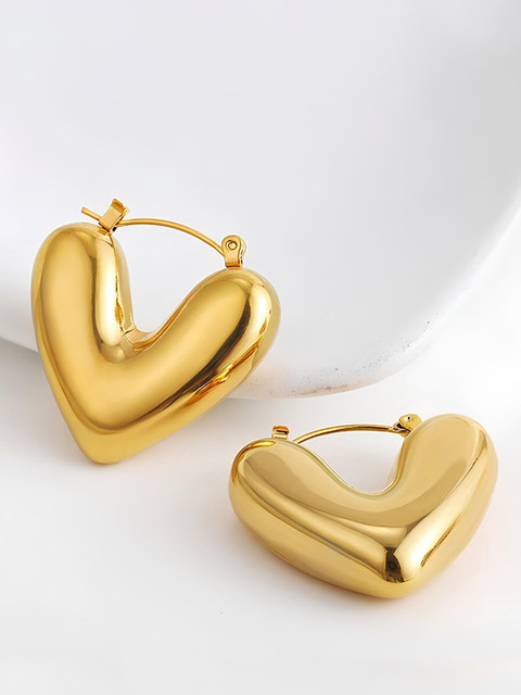 Buy KARISHMA KREATIONS Gold Plated Stainless Steel Heart Shaped Hoop Earrings - - Accessories for Women - Image 6