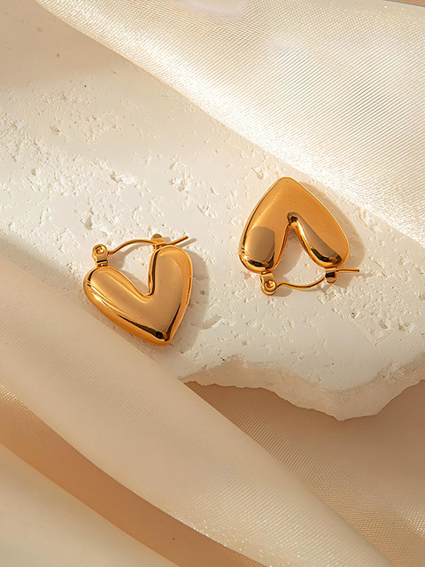 Buy KARISHMA KREATIONS Gold Plated Stainless Steel Heart Shaped Hoop Earrings - - Accessories for Women - Image 5