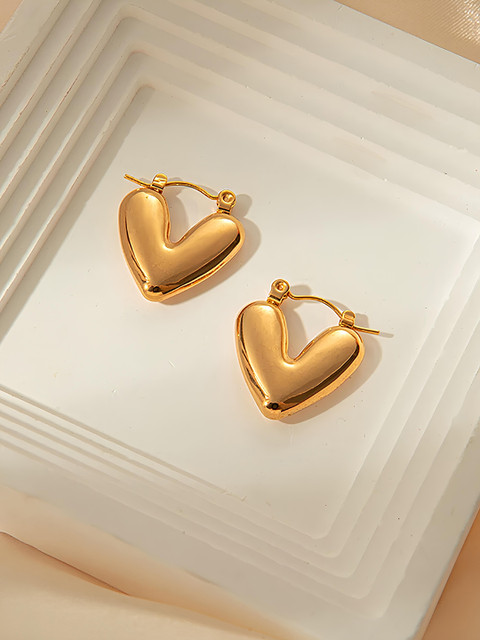 Buy KARISHMA KREATIONS Gold Plated Stainless Steel Heart Shaped Hoop Earrings - - Accessories for Women - Image 3