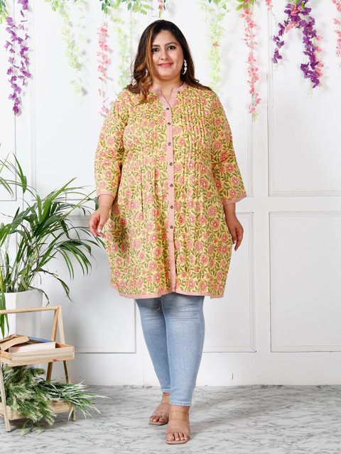 KALINI Plus Size Floral Printed Mandarin Collar Cotton Shirt Dress - Image 6