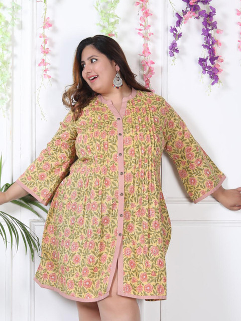 KALINI Plus Size Floral Printed Mandarin Collar Cotton Shirt Dress - Image 2