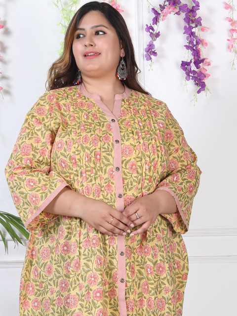 KALINI Plus Size Floral Printed Mandarin Collar Cotton Shirt Dress - Image 7