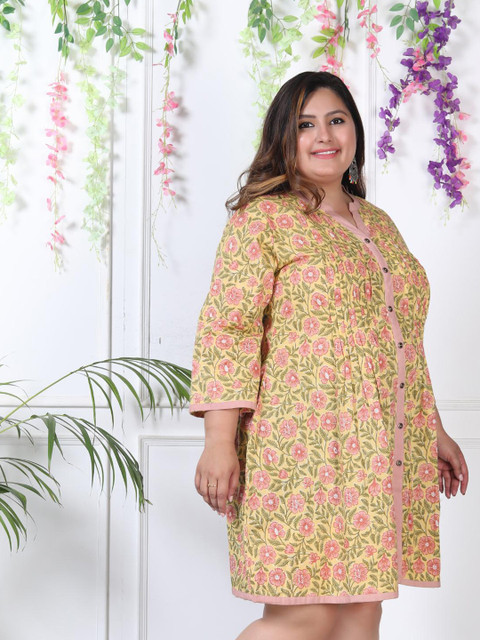 KALINI Plus Size Floral Printed Mandarin Collar Cotton Shirt Dress - Image 4