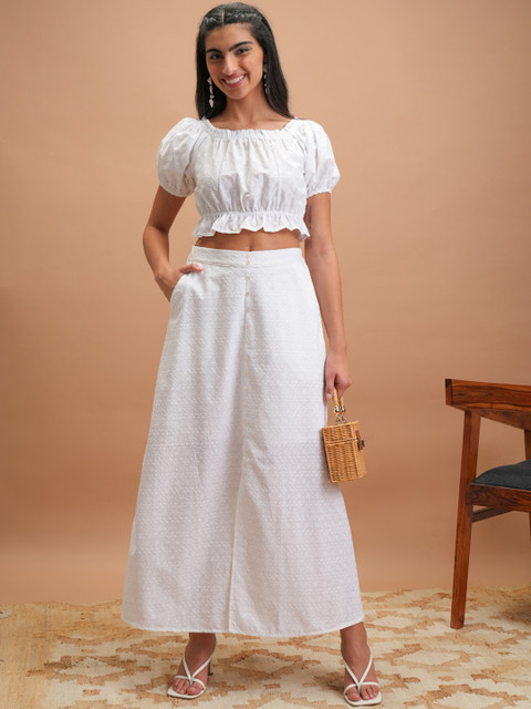 Vishudh White Embroidered Midi Skirt - Image 5