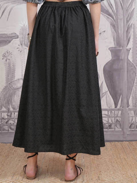 Vishudh Black Schiffli Gathered A-Line Midi Skirt - Image 4