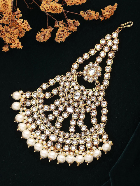 Jazz and Sizzle Gold-Plated Kundan Studded Jhumar Passa Head Jewellery