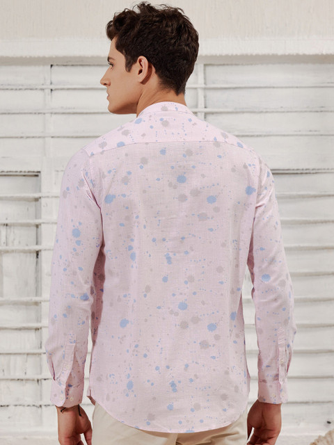 Red Flame Mandarin Collar Long Sleeves Abstract Printed Straight Cotton Kurta - Image 3
