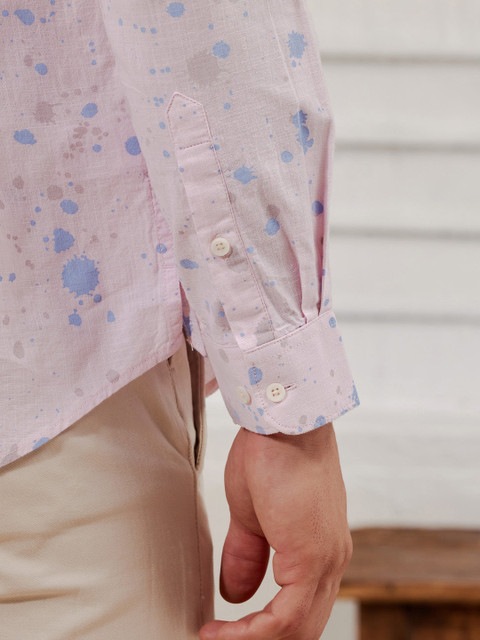 Red Flame Mandarin Collar Long Sleeves Abstract Printed Straight Cotton Kurta - Image 5