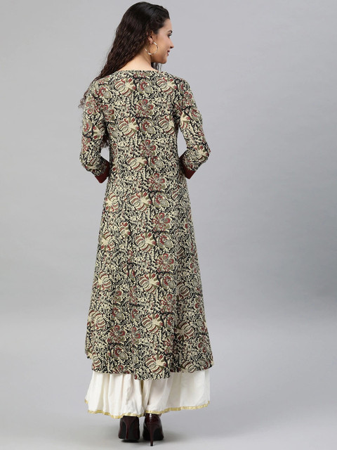 KALINI Round Neck Floral Printed Cotton Anarkali Kurta - Image 4