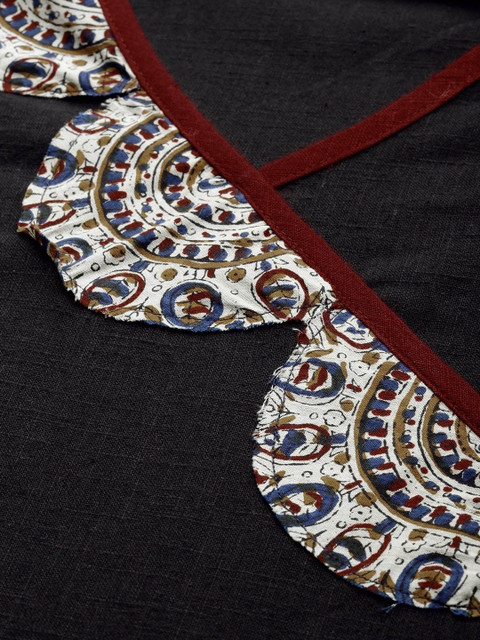 KALINI Geometric Yoke Design Flared Sleeves Thread Work Anarkali Kurta - Image 2