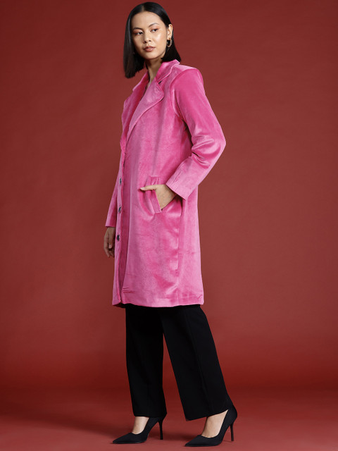 all about you Notched Lapel Collar Velvet Finish Overcoat - Image 3