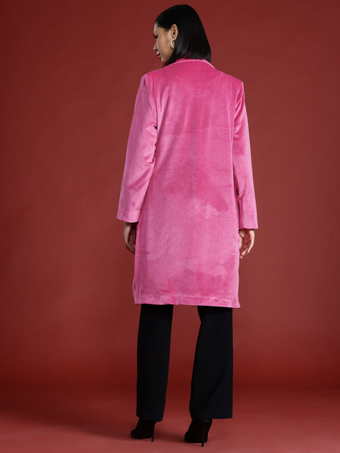 all about you Notched Lapel Collar Velvet Finish Overcoat - Image 4