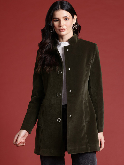 all about you Velvet Finish Stand Collar Longline Overcoat