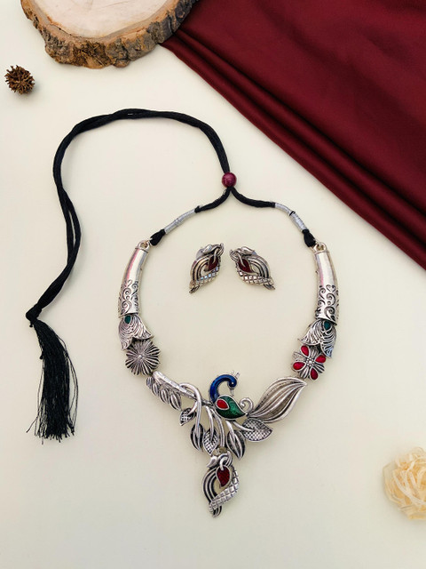 Sangria Silver-Plated Stone Studded Jewellery Set