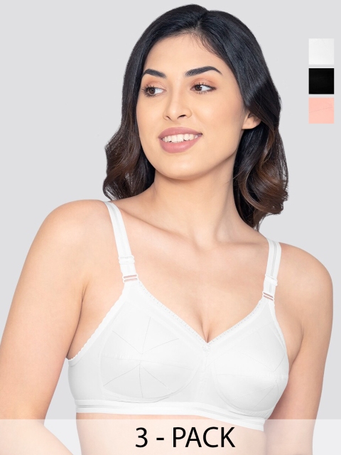Kalyani Damini Pack of 3 Full Coverage Everyday Bra WHT-BLK-LPCH