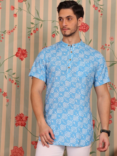 Ode by House of Pataudi Floral Printed Mandarin Collar Short Kurta
