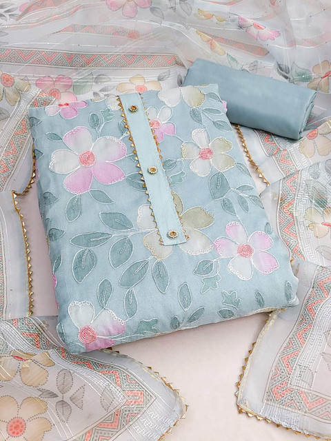 Peachmode Printed Organza Unstitched Dress Material