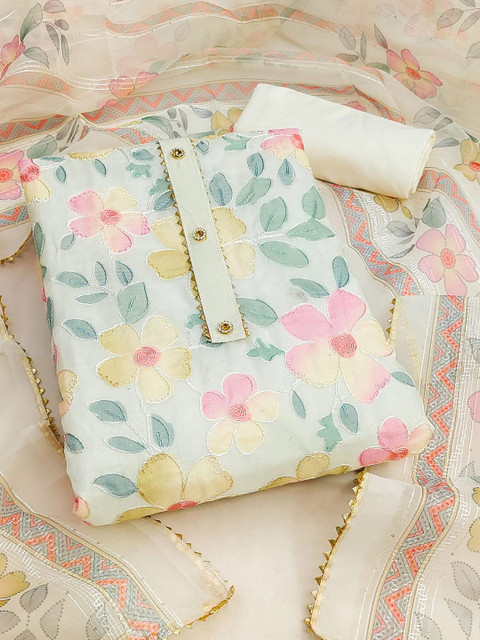 Peachmode Printed Organza Unstitched Dress Material