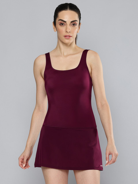 Decathlon Women Purple One-Piece Sleeveless Swimsuit With Inner Support & Skirt