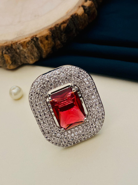 Anouk Silver-Plated White American Diamond Studded Finger Ring