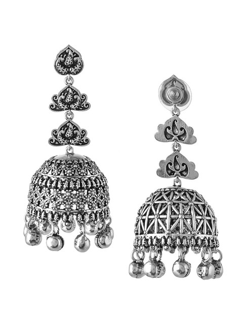 Voylla Silver-Plated Contemporary Shaped Jhumkas - Image 4