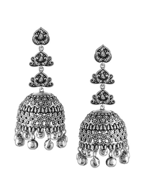 Voylla Silver-Plated Contemporary Shaped Jhumkas - Image 2