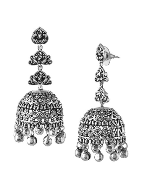 Voylla Silver-Plated Contemporary Shaped Jhumkas - Image 3