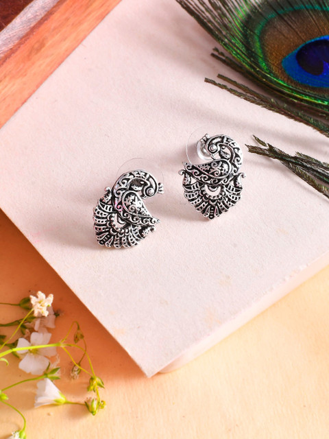 Voylla Silver-Plated Contemporary Shaped Studs Earrings