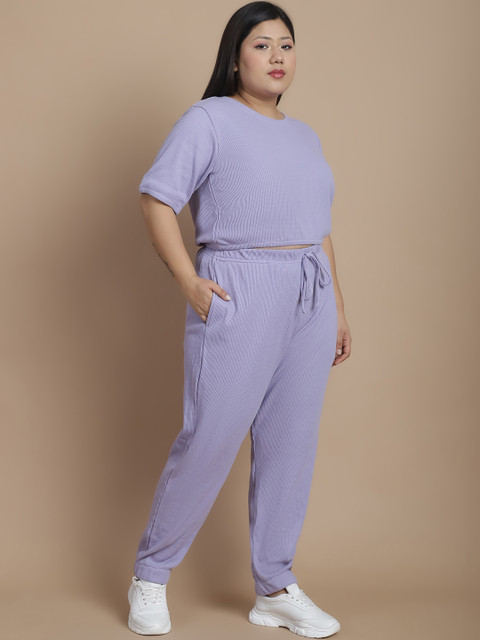 Rigo Plus Size Printed Crop Top With Joggers Co-Ords Set - Image 5