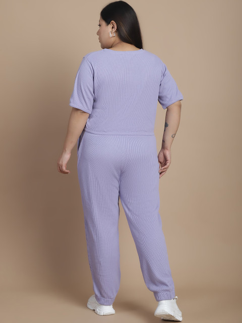 Rigo Plus Size Printed Crop Top With Joggers Co-Ords Set - Image 6