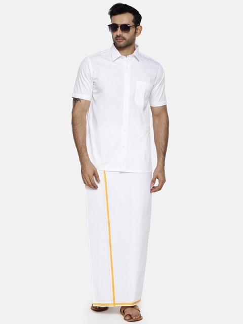 Ramraj Short Sleeves Shirt With Golden Zari Dhoti