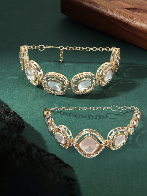 Zaveri Pearls Set of 2 Gold-Plated Austrian Diamonds Studded Wraparound Bracelets