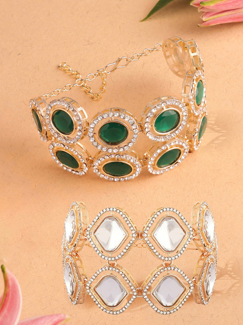 Zaveri Pearls Set of 2 Gold-Plated Austrian Diamonds Studded Wraparound Bracelets