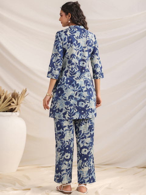Janasya Women's Indigo Pure Cotton Floral Printed Regular Co-ord Set - Image 5