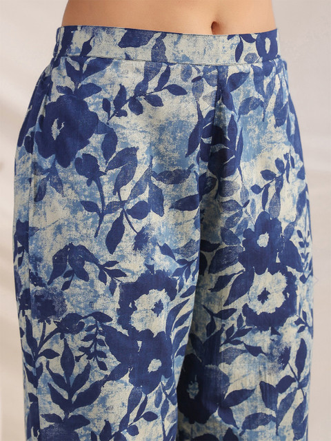 Janasya Women's Indigo Pure Cotton Floral Printed Regular Co-ord Set - Image 3