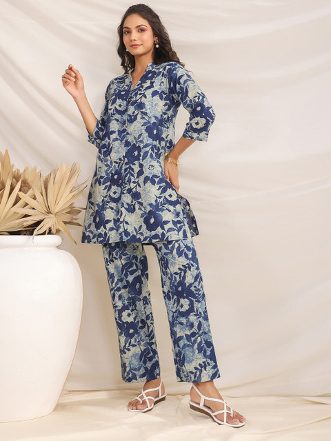 Janasya Women's Indigo Pure Cotton Floral Printed Regular Co-ord Set - Image 6