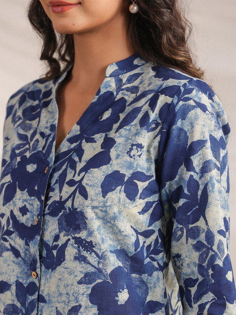 Janasya Women's Indigo Pure Cotton Floral Printed Regular Co-ord Set - Image 7