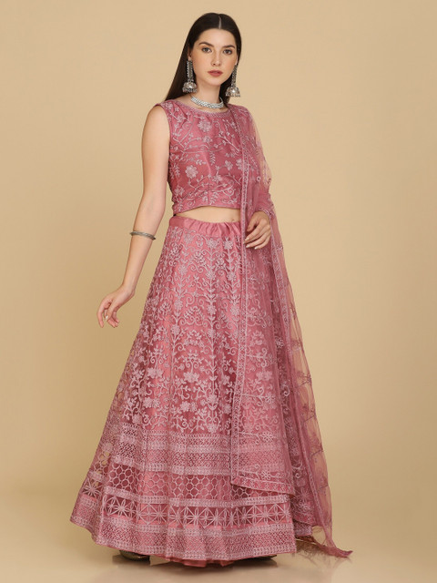 KALINI Embroidered Thread Work Semi-Stitched Lehenga & Unstitched Blouse With Dupatta - Image 3
