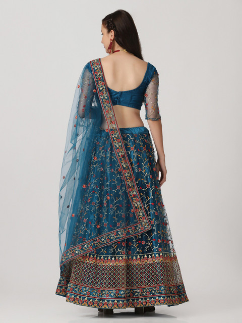 KALINI Embroidered Thread Work Semi-Stitched Lehenga & Unstitched Blouse With Dupatta - Image 3